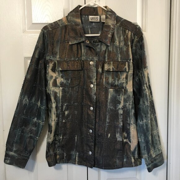 Chico's Tie Dye Denim Look Jacket - Picture 1 of 8